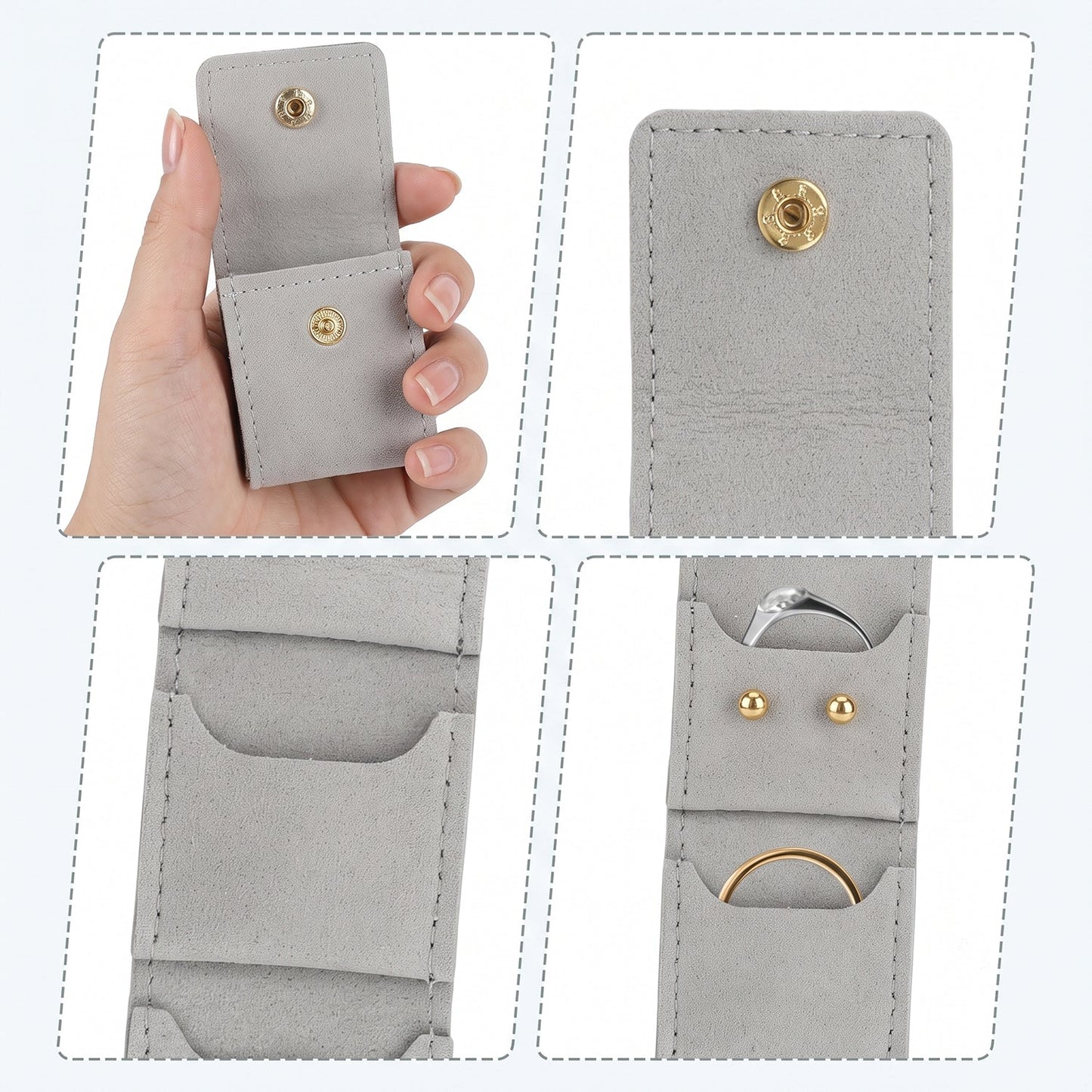 4 pocket travel roll bag for necklaces, bracelets and studs