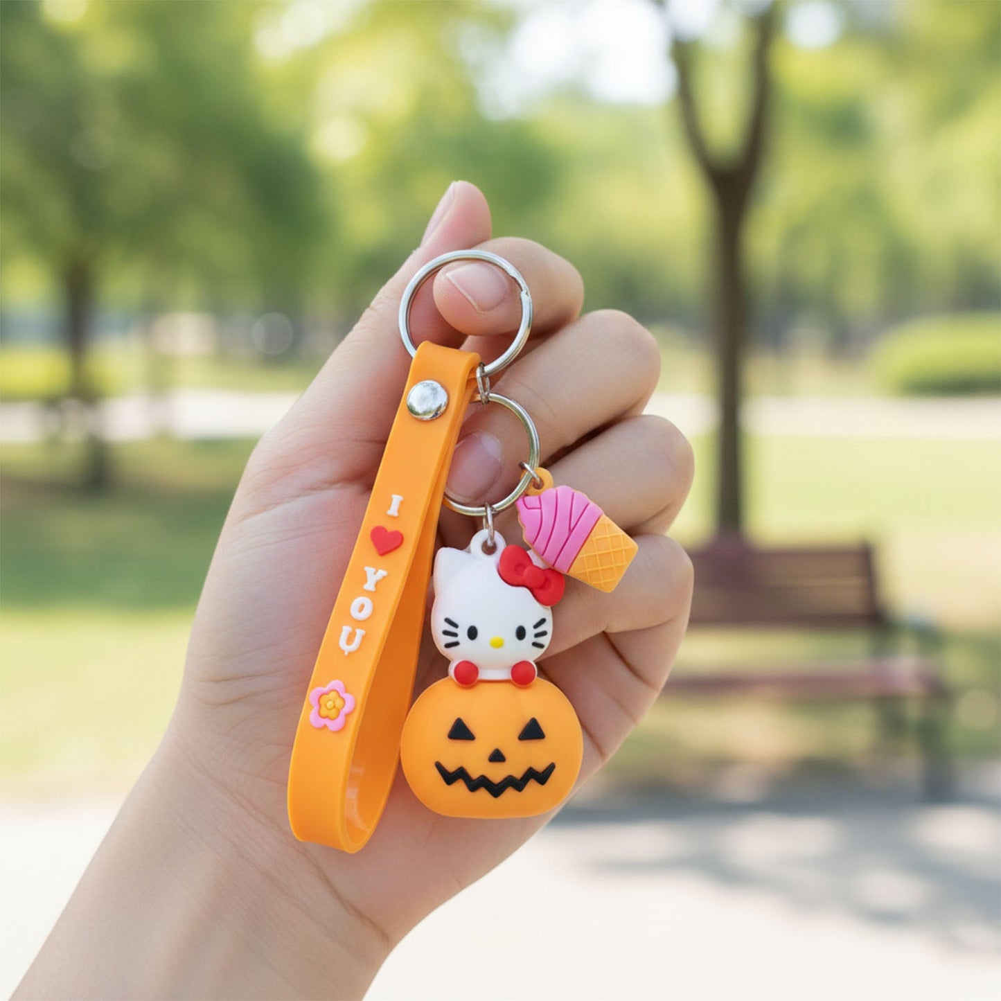 Trendy animal theme keychain featuring a kitty and pumpkin keychains