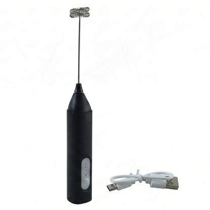 Portable coffee foam maker with stainless steel whisk head