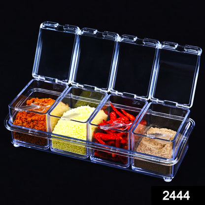 Transparent seasoning box set for kitchen masala storage.
