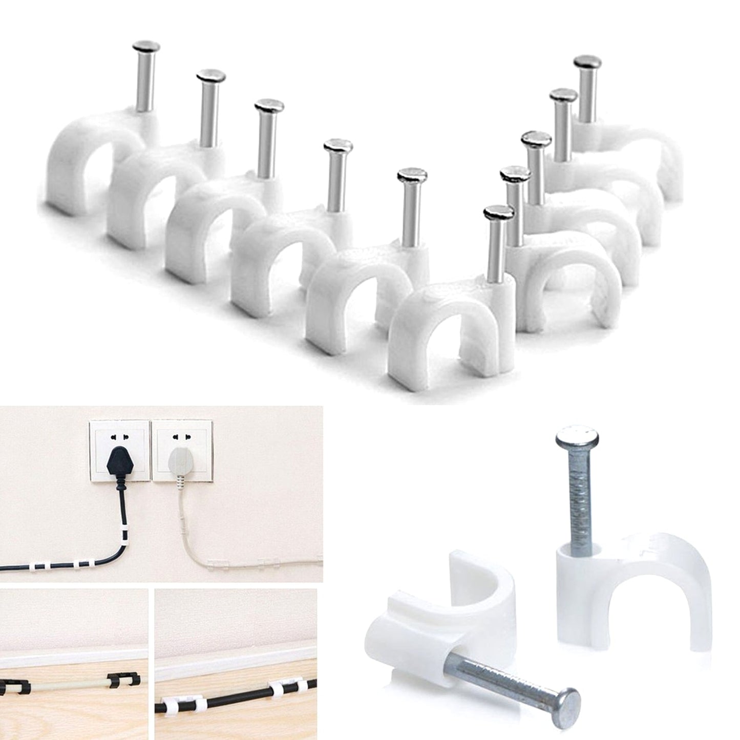 Pack of 100 GlimmerHome 6MM cable clips for efficient wire management.