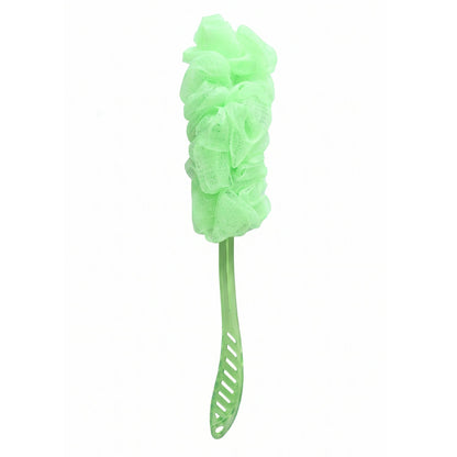 Ergonomically designed handle of the bath loofah brush for comfortable use.
