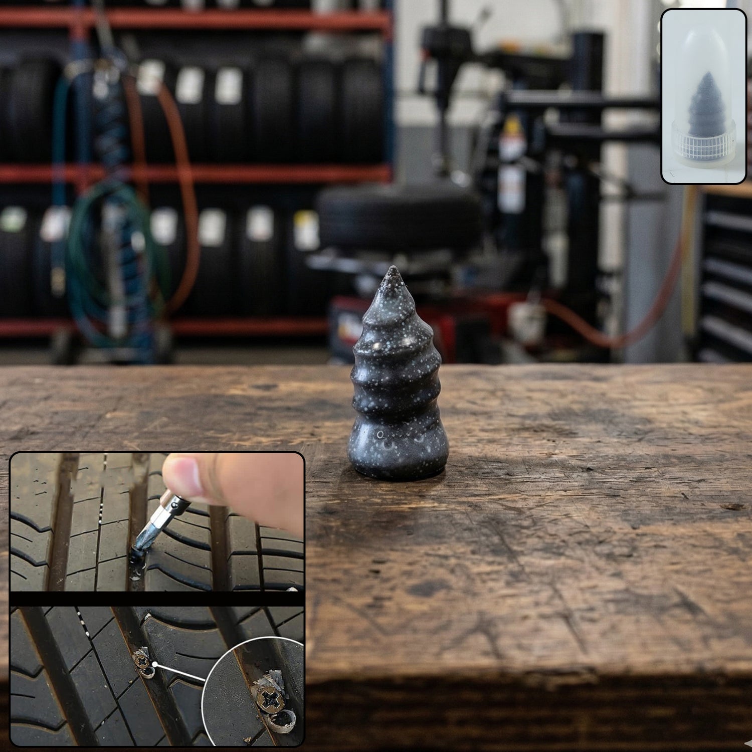 Rubber tire repair plug for quick puncture sealing