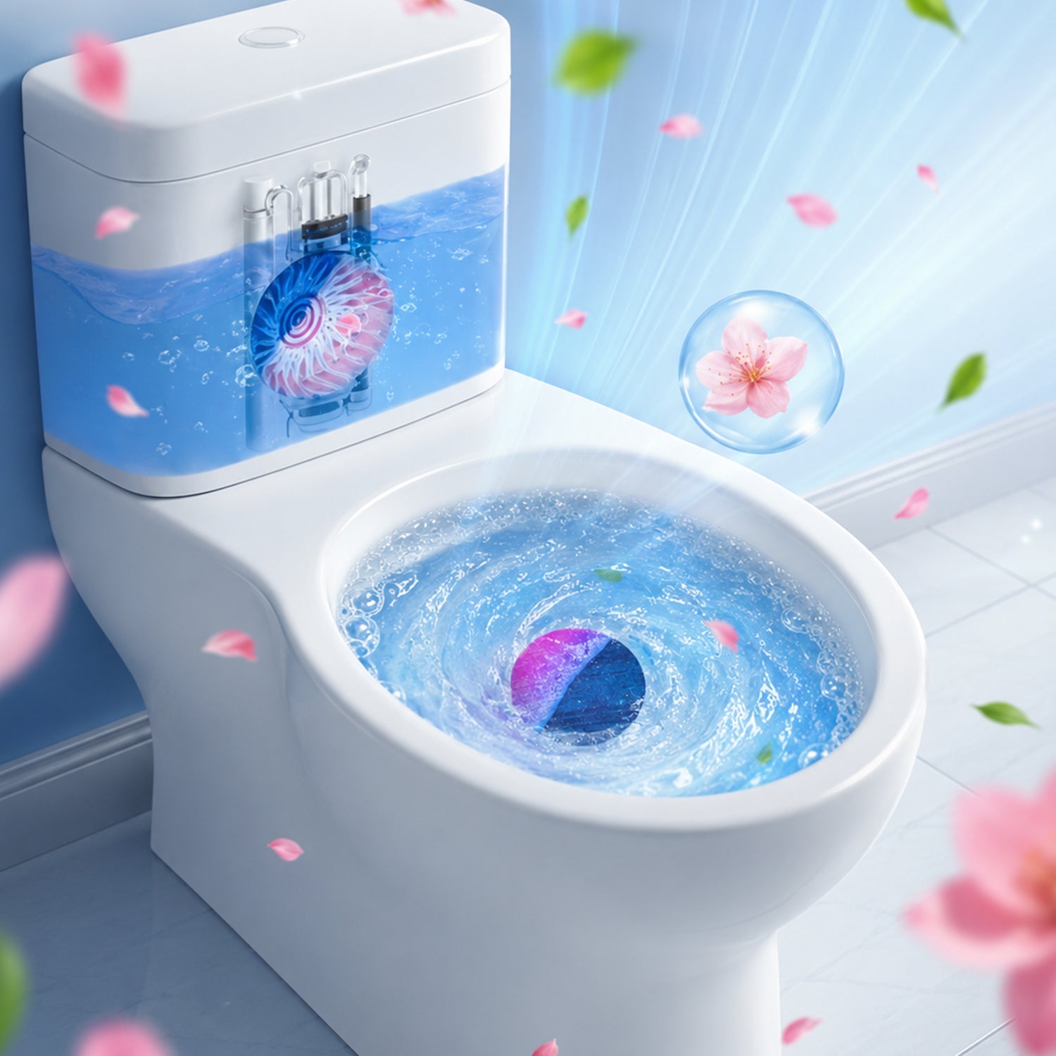 Automatic toilet bowl cleaner block ensures stain-free and sparkling bowls.