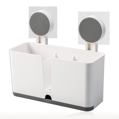 Storage bin set for toothbrush organization in bathroom with adhesive mount