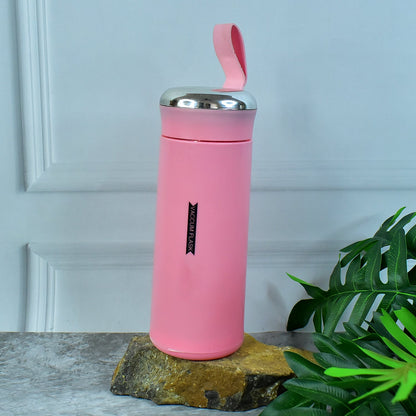 Hydrozilla 400ml pink leakproof glass water bottle front view