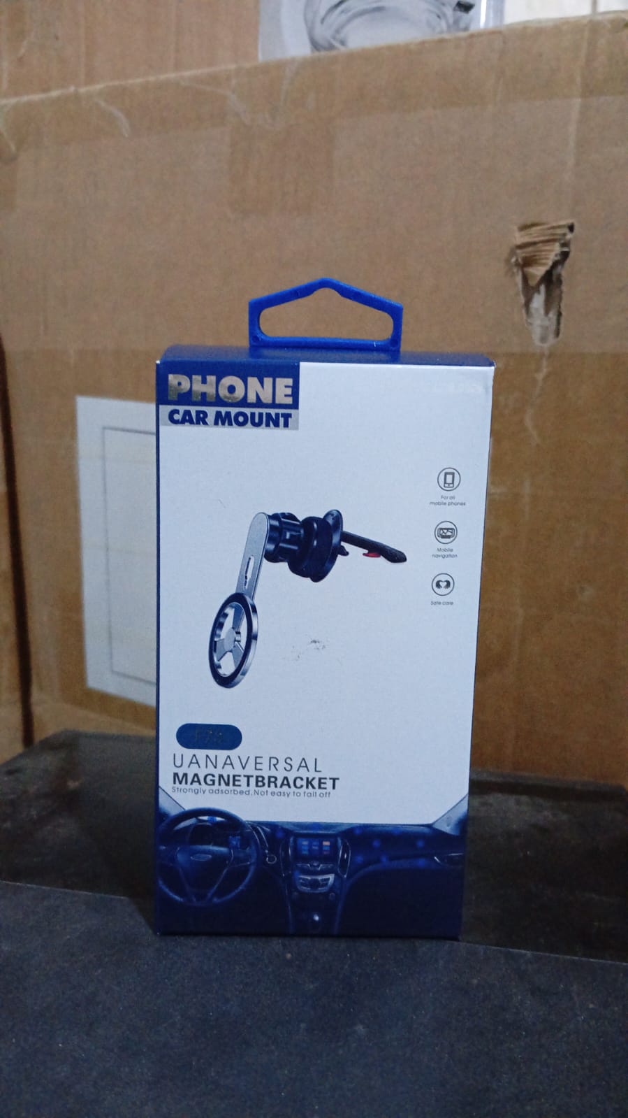 Detailed view of the zinc alloy magnetic car phone holder's construction and finish.