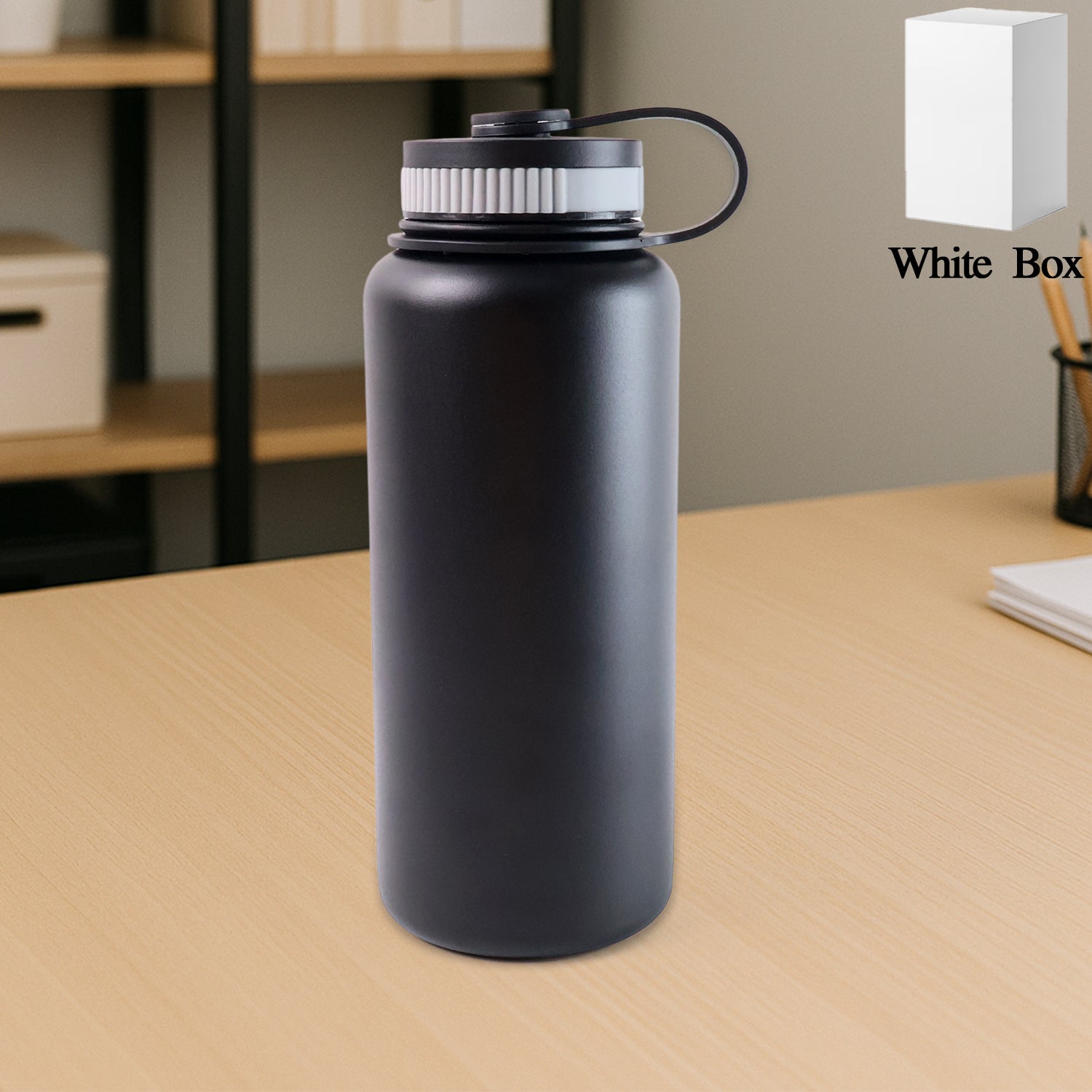 Black stainless steel double wall vacuum-insulated water bottle