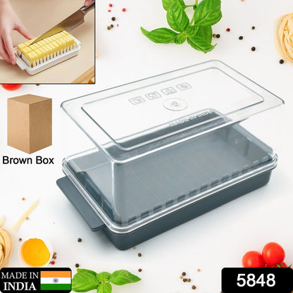 Butter slicer and storage box with its secure lid, showcasing the clear food-grade plastic.