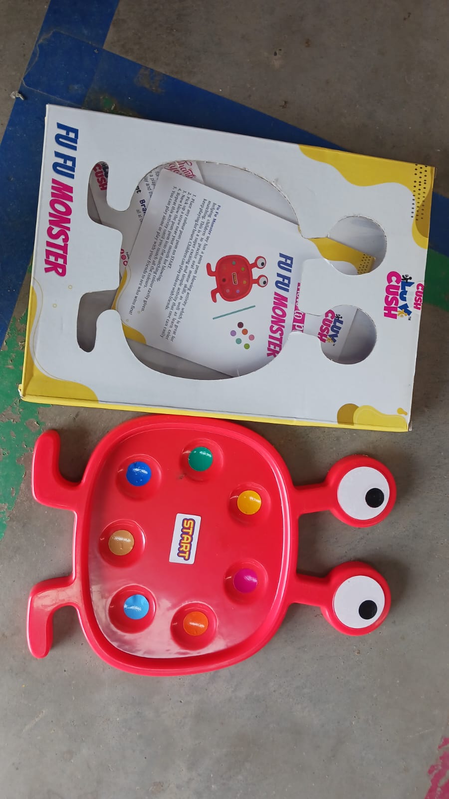 Close-up of the Fu Fu Monster plastic toy, highlighting its safe and durable features.