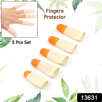 Close-up of a hand wearing a white silicone finger protector
