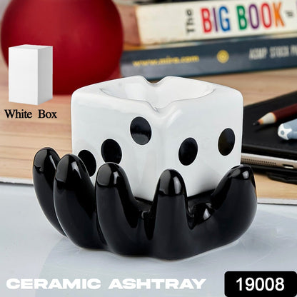 Ceramic ashtray with colourful retro groove design for smokers