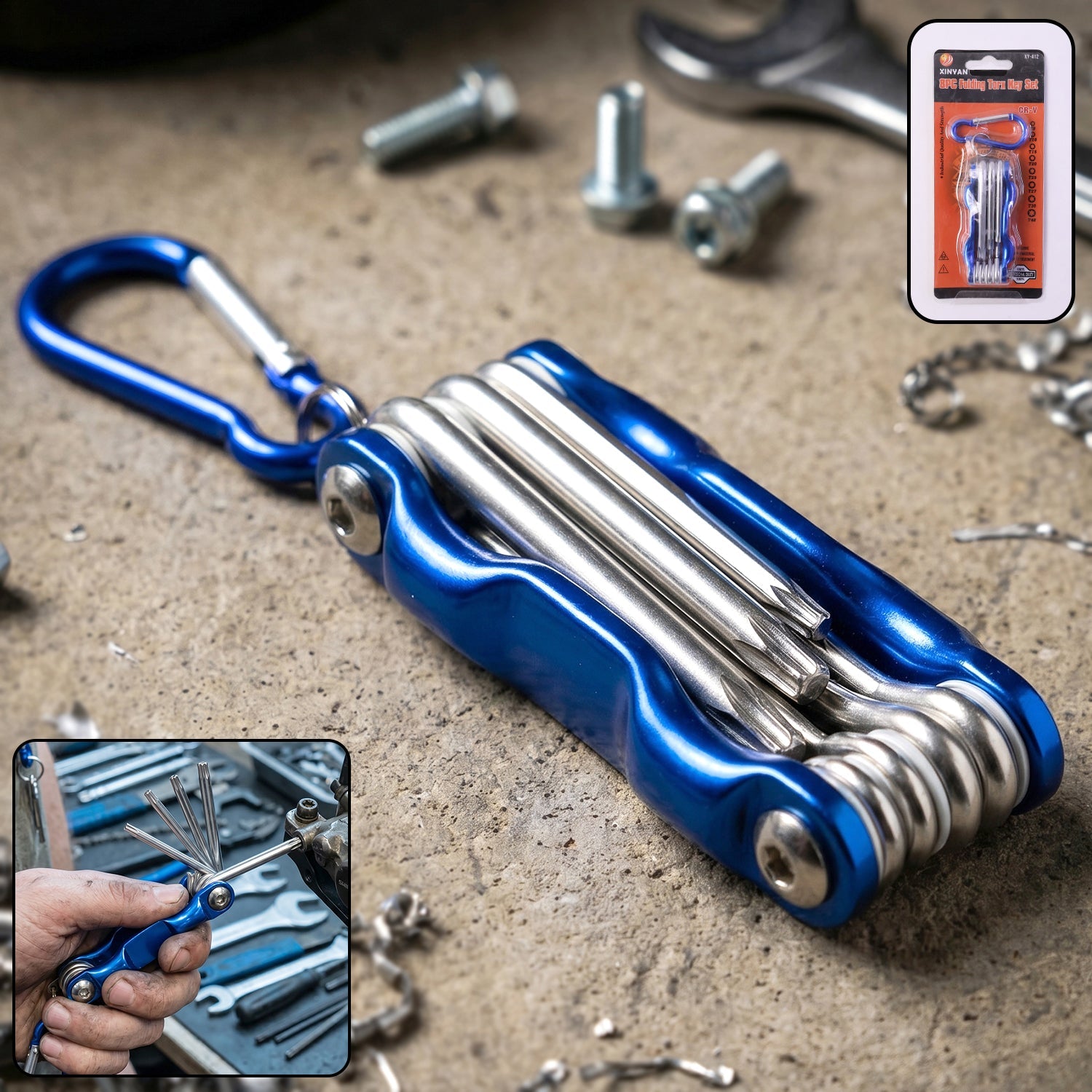 Compact 8-in-1 foldable bike repair tool kit in closed position