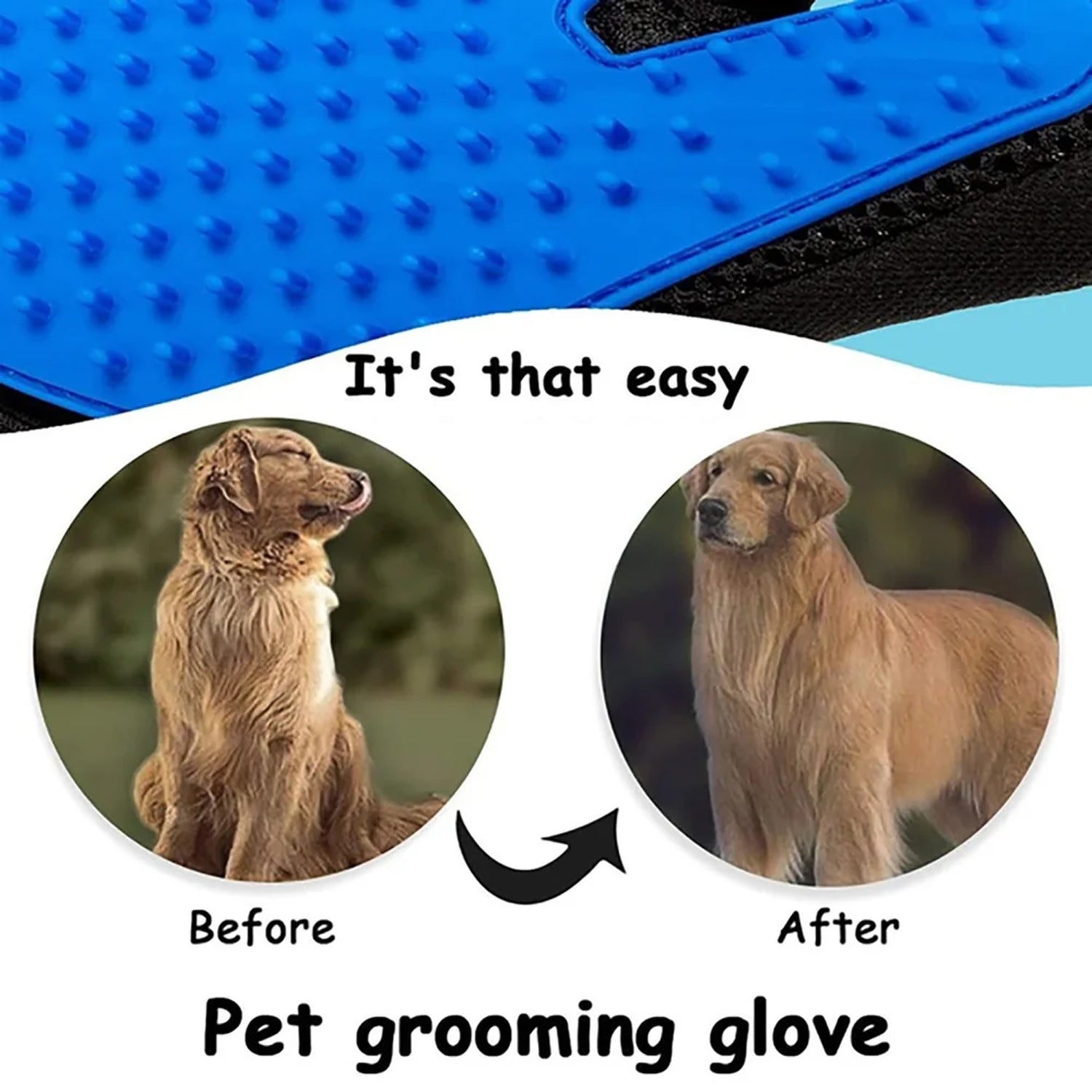 The reverse side of the pet deshedding glove, showing the adjustable wrist strap.