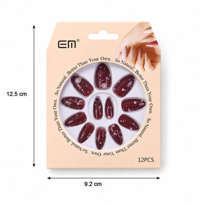 Long coffin press-on nail with charming 3D butterfly embellishment in detail