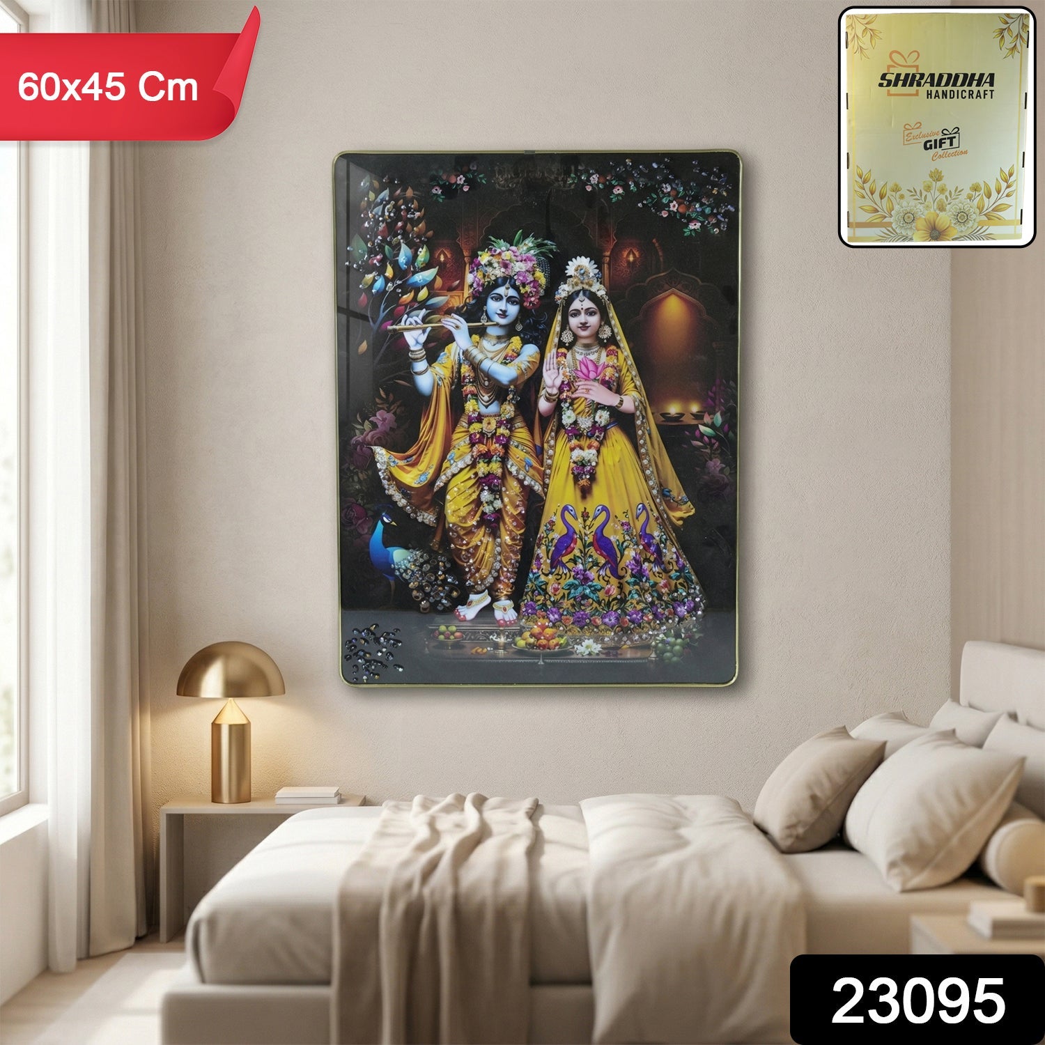 Elegant Radha Krishna decorative wall art for devotional spaces