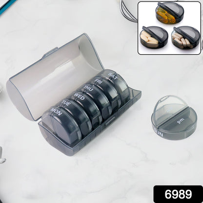 Top-down view of the FERVENT 7-day pill organizer showing all compartments and dimensions.