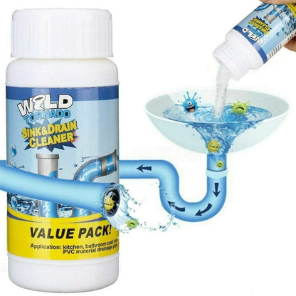 Powerful Drain Cleaner Powder in a portable container, ready to clear clogs.